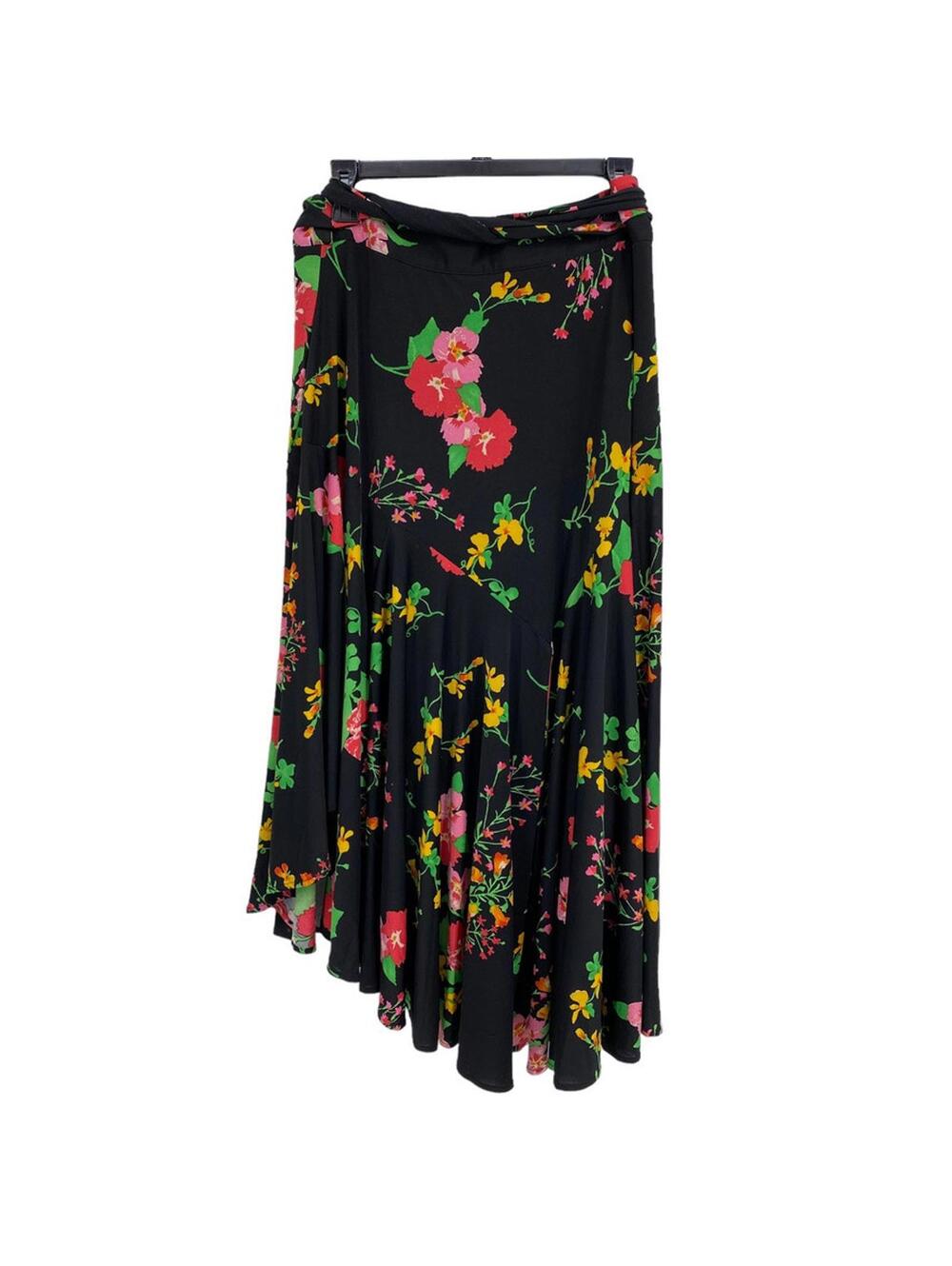 CAbi Drama Black Floral Wrap Skirt Size Medium